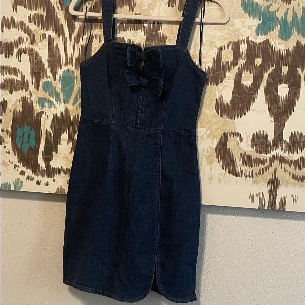 MABLE- NWOT/ SMALL Dark Blue Denim Dress with Bow Detail